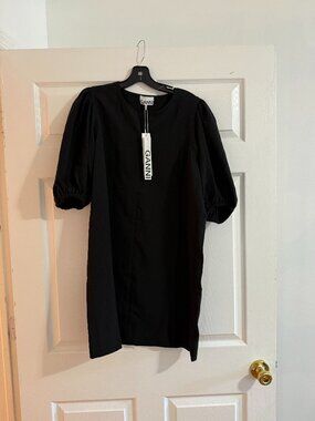 Ganni Crepe Balloon Sleeve Black Mini Dress - new with tags